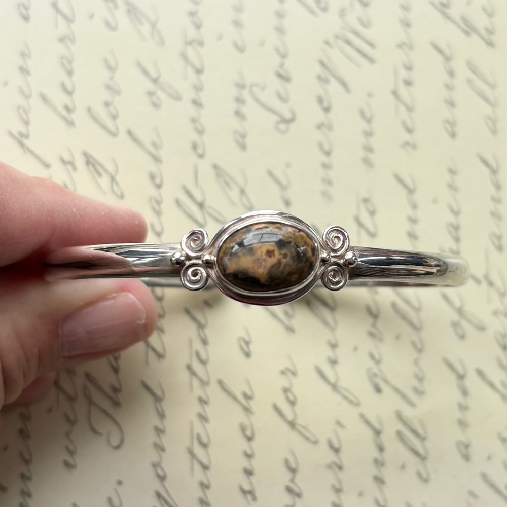 Sajen 925 Stering Silver and Brown Jasper Gemstone Cuff Bracelet
